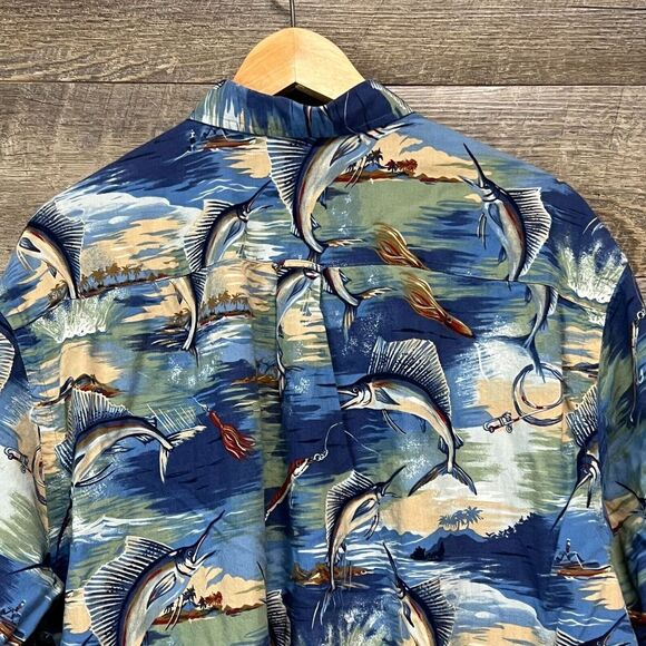 Vintage Nautica Men's AOP Sailfish Marlin Button Up Camp Shirt Hawaii Aloha L - Picture 5 of 11